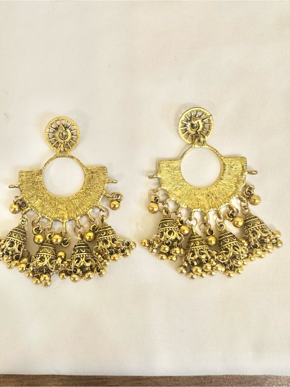 Fashion Jewelry Gold Filigree Chandbali Earrings with Jhumka Bells - Picture 4 of 4